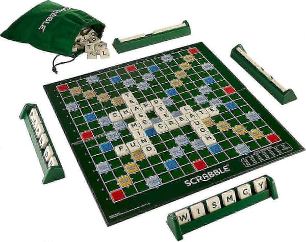 Deluxe Scrabble-set med låsbara brickor för familjekul