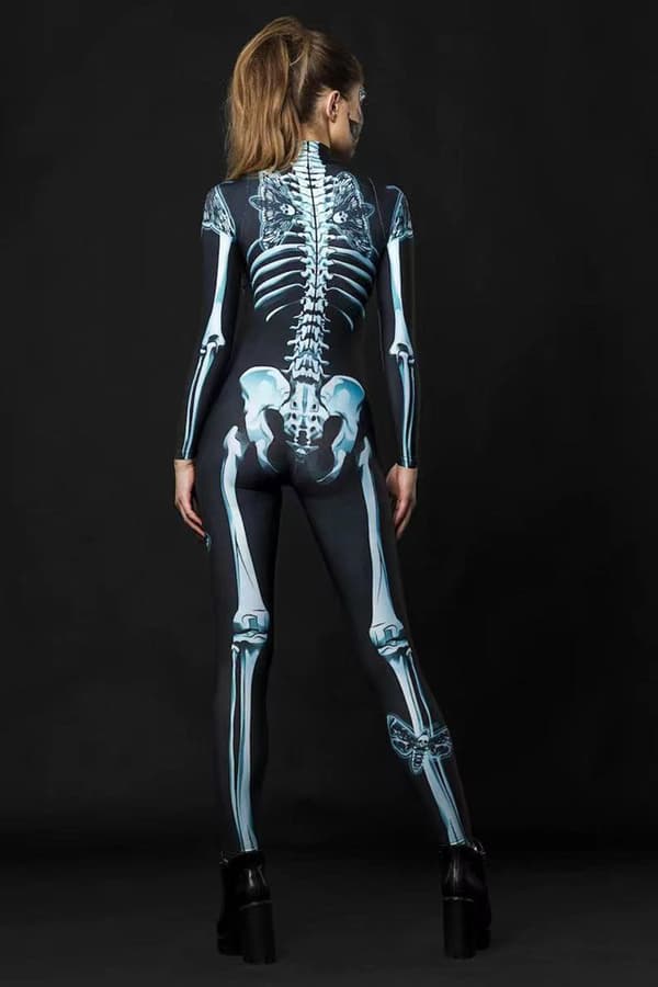(XL) Halloweenkostym, gotisk skelettdräkt