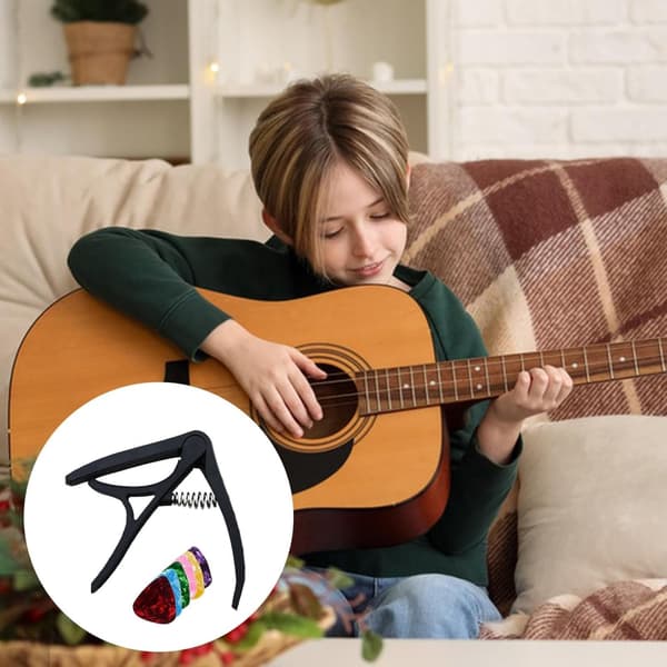 Snabbt Gitarrombyte, Gitarr Nylon med 6 Gitarrplektrum, Gitarrklämnyckel