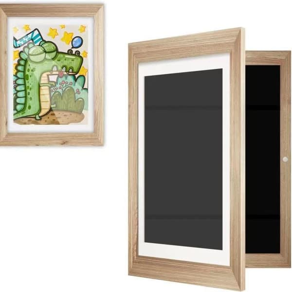 Barnkonst Display Ram, 1-pack Trä Flip Ram Barnkonst Ramar Frontöppning För Barnprojekt, Hem, Kontor (Träfärg)