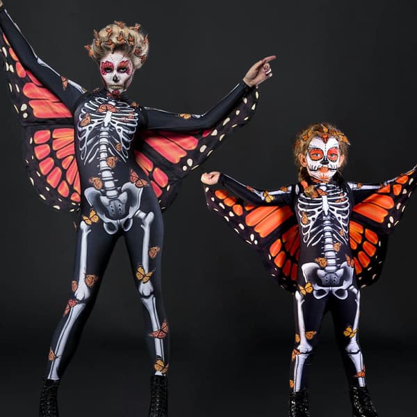 (Barn 120) Halloween Skelett Fjärilsvingar 3D-tryck Barn Cosplay