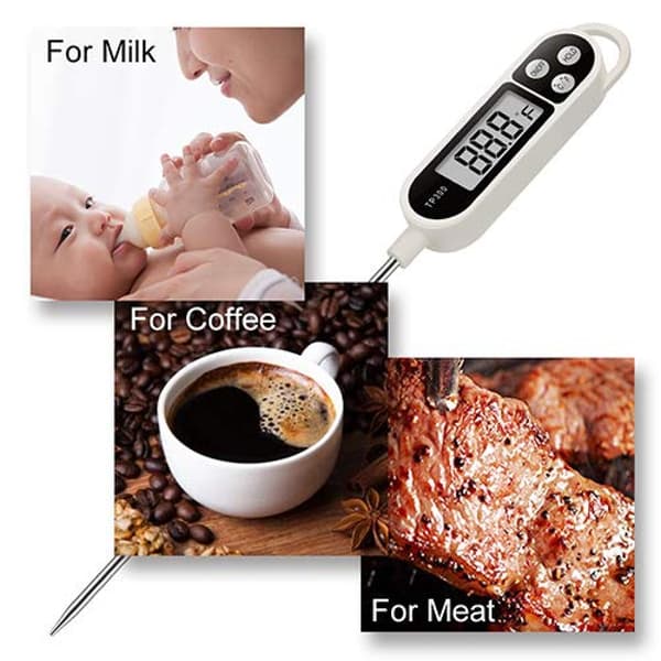 Digital ugnstermometer, köttermometer, köksbaktermometer, 1 st, för köket, stor display, snabb mätning, lång rostfri sond, kabel