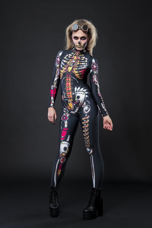 (S)STEAMPUNK SKELETT Halloween Kostym för Kvinnor