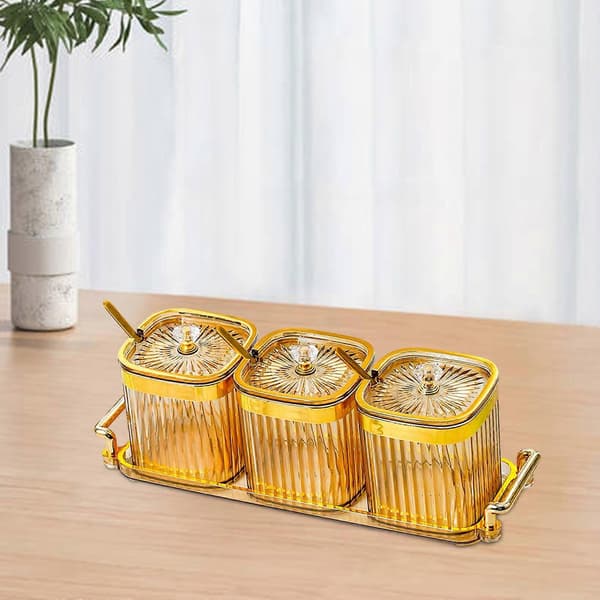 goldCondiment Kryddburkar med Lock och Skedar, Robust, Krydda