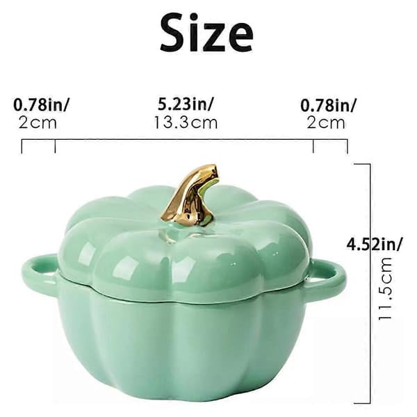 15 Oz Ugnsfasta Pumpaskålar, Pumpa Ramekins med Lock, Pumpa Soppskålar green