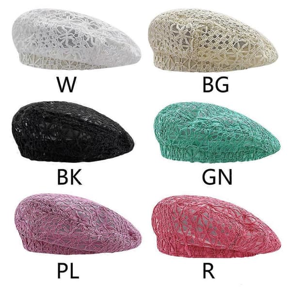 Dam Bomull Hatt Basker Slouchy Virkad Basker Handgjord Utskuren Blommig Mössa Hatt i Enfärgad Modeaccessoar Beige