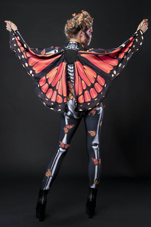 (L) LADY BUTTERFLY Skelett Halloween Kostym & VINGAR
