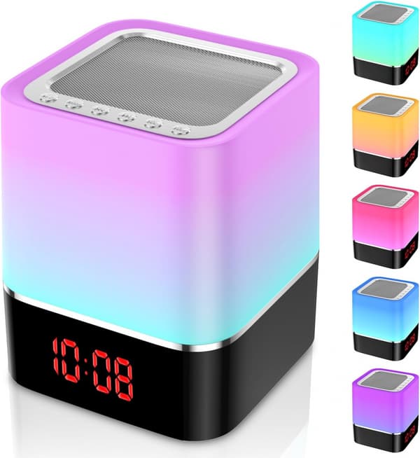 Högtalarlampor med Bluetooth-högtalare, 5 i 1 Digital Väckarklocka Touch Dimbar, Micro SD-kort, MP3 Handsfree-samtal Touchkontroll
