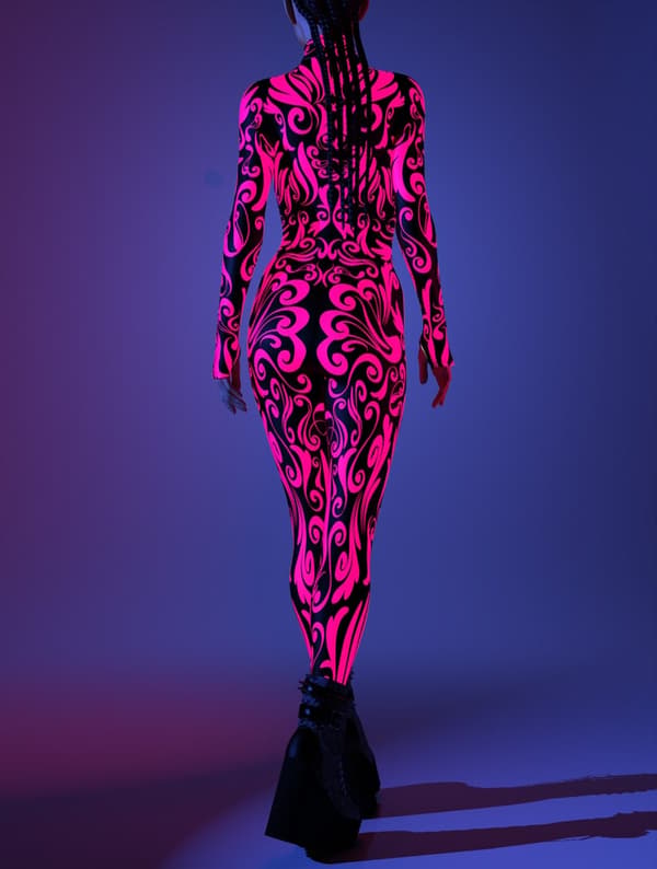 (S)Neon Kostym UV Ljus Set Halloween Kostym