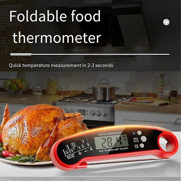 Digital Kötttermometer, Snabbavläst Mattermometer Vikbar Sond, Matlagningstermometer för Hemmabruk Utomhus