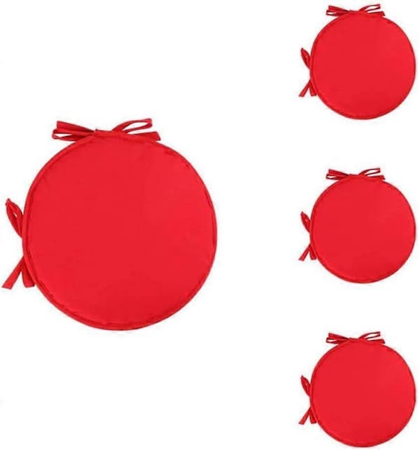 Set med 4 runda sittdynor med dragsko 38cm (ljusröd)