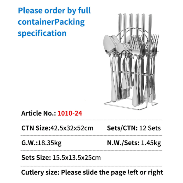 24-delad hängande bestickuppsättning i rostfritt stål