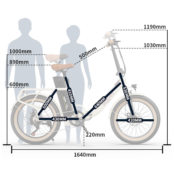 ONESPORT OT16-2 Elektriska Cyklar Fällbar Cykel 250W motor,48V17AH batteri, topphastighet 25km/h,räckvidd 60-120km,Fällbara stavar,20*3.0,APP,7 växlar Beige