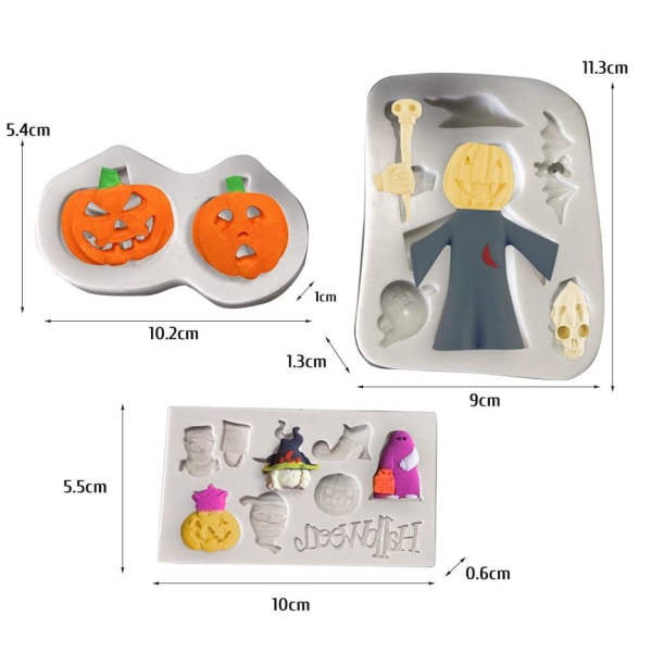 3-pack Halloween Lollipop Silikonformar Pumpa Spöke Fladdermus