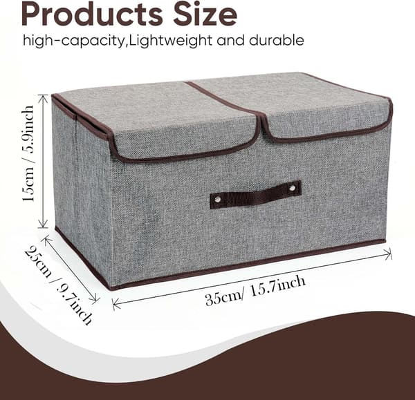 Vikbar Förvaringslåda 15L Bomull Två Förvaringsfack Grå 35x25x15cm