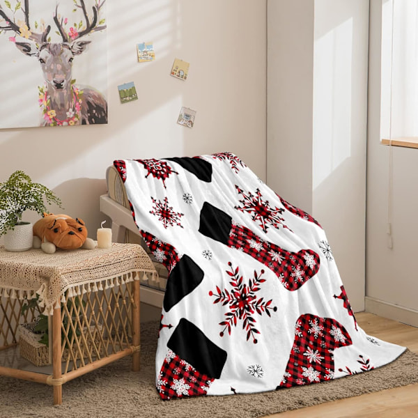 Juleplaid 127,70 x 152,40 cm Juleplaid Rød Snefnug Buffalo Plaid Design Tæppe Patchwork Juletema Plaid (Plaid, Rød)