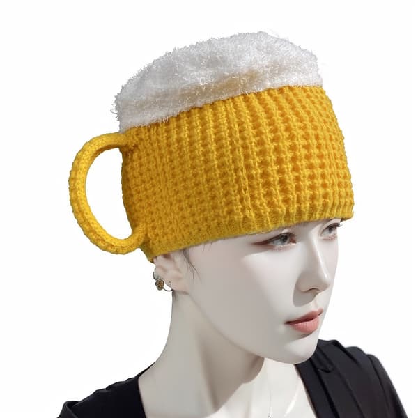 Ølkrus Lue Elastisk Vinterstrikkelue Lekent Humledesign Yellow