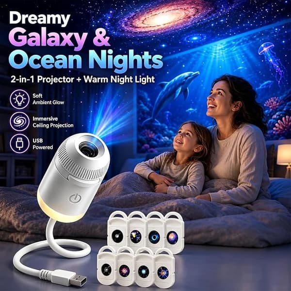 Galaxy Projector Night Light, 2-in-1 Holographic Star 5D Projector Plug and Play HD Star Smart Dynamic Ceiling Projector Lamp With 6 films