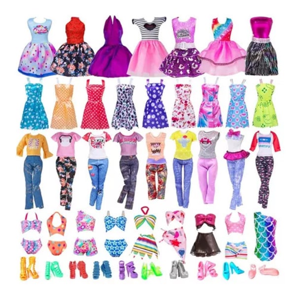 32-delars Barbie kläd- och accessoarset, stilrena miniklänningar{HH}