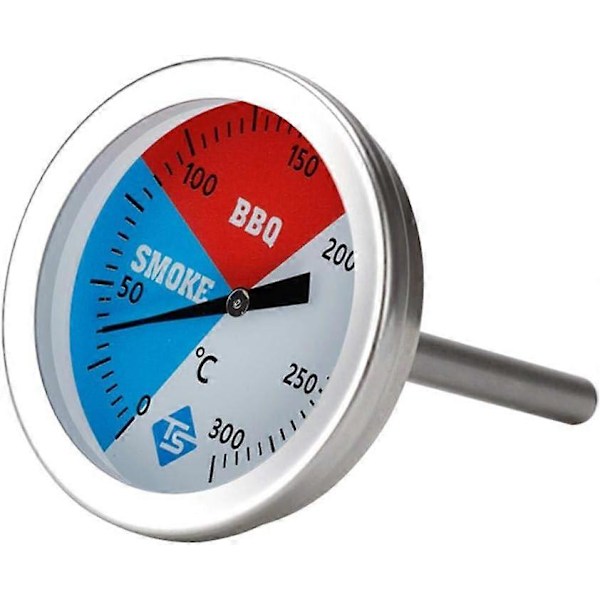 Røyktermometer i rustfritt stål - Opptil 300C - For alle griller, røykeovner, røykere og grillvogner - Analog - Grilltilbehør