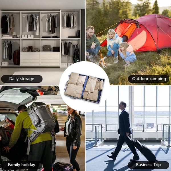 Multifunktionell Kompression Packningskuber Set Vattentät Researrangör för Kläder Skor Kosmetika Beige 9-Delar