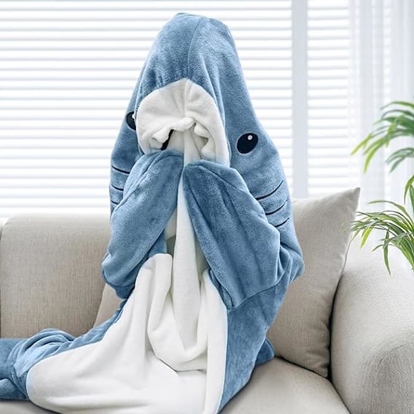 Haj-filt-hoodie-onesie för vuxna och barn, mysig flanell hajdräkt hajsovsäck *H