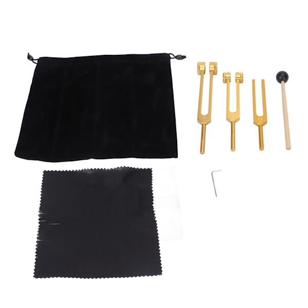 3 stk. Stemmegaffelsett i aluminiumlegering 128 256 512Hz Kroppsstemmegafler med hammer for lydhealing Gull
