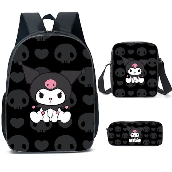 Tecknad Kuromi tredelat set Cinnamon dog KT katt tecknad grund- och gymnasieelever skolväska barnryggsäck 36 Three piece set
