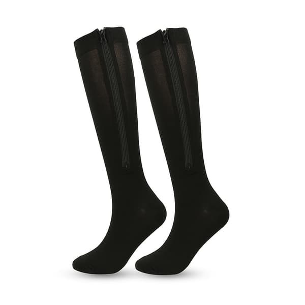 2 par kompressionsstrømper med lynlås til mænd og kvinder sort sort black-tfrf black black S  M