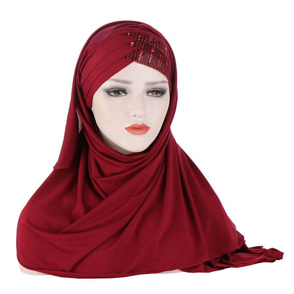 Dam Hijab Muslimsk Hijab Heltäckande Lång Sjal - Vinröd