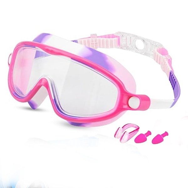 Barns simglasögon pojkar och flickor simning HD vattentäta och imskyddade stora simglasögon dykglasögon professionella glasögon Camouflage pink transparent