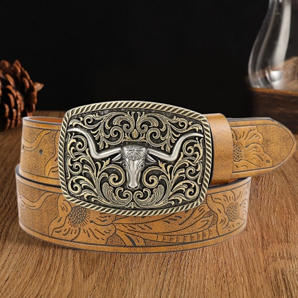 Western Cowboy Bæltespænde Bælte BRUN 115CM brun brown 115cm