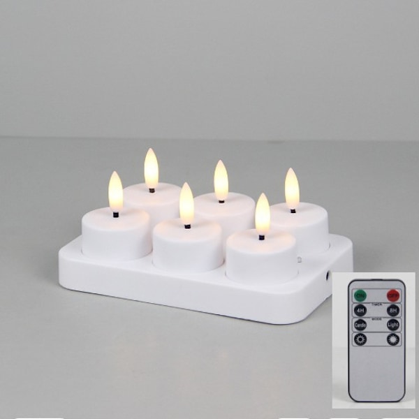 PChero Oppladbare LED Varmelys 6-pakning - Fjernkontroll og Timer for Fest/Dekorasjon 6 stk med ladestasjon 6-charge remote control