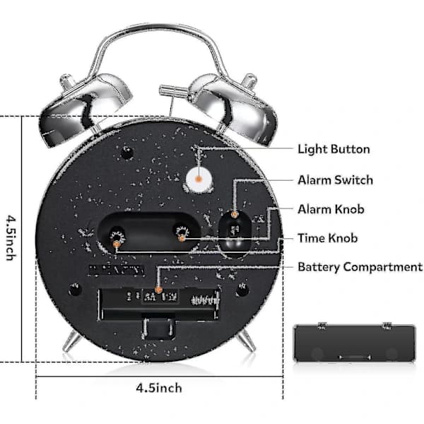 Retro Alarm Clock | Super Loud Ringtone + Soft Backlight, Smart Dual Bell Design, Silent Sweeping Second Hand Djupblå [Metallisk] Batterimodell