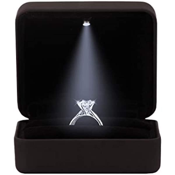 Engagement Ring LED Light Ring Box Jewelry Case Black Square Black square