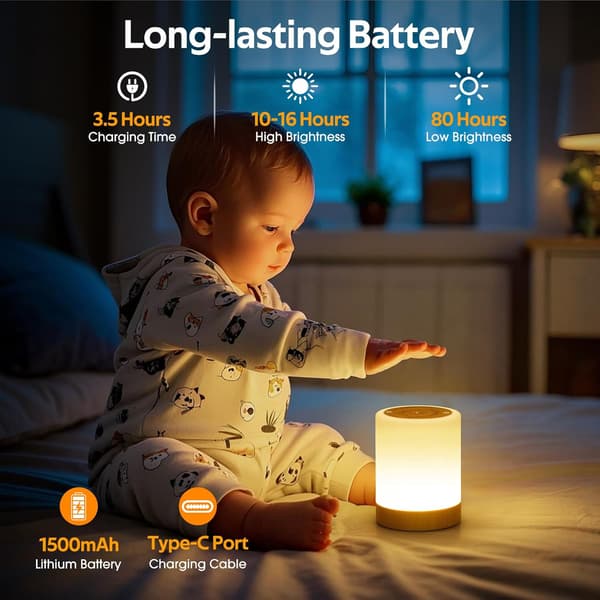 Touch-sensitive bedside lamp with adjustable brightness, 4 modes and 3000k LED night light for children, USB rechargeable nursing lamp