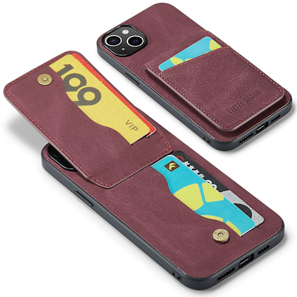 FIERRE SHANN Korthållare Telefonfodral för iPhone 13 RFID-blockering PU Läder+TPU Ställskydd Red