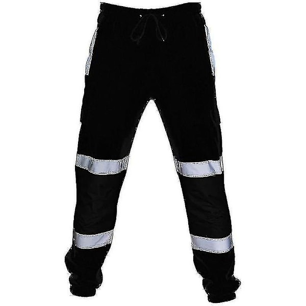 Säkerhetsarbetsbyxor för vuxna, hög synlighet, elastisk midja, mjukisbyxor FRÅN Black