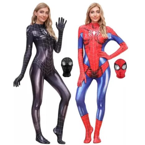 Spider-Man MJ Cosplay Bodysuit til kvinder, strækbar heldragt med lynlås bagpå til Halloween og Comic Con Blue M