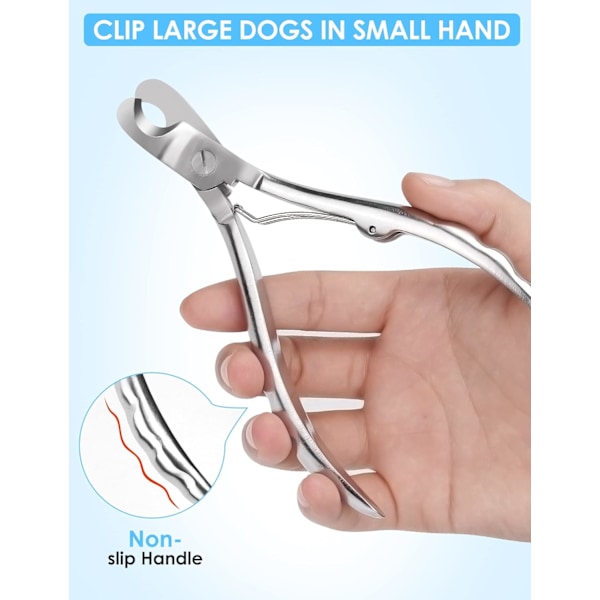 Hundnagelklippare med nagelfil, professionell kraftig hundnagelklippare, full martensitiskt stålblad bäst för stora hundar/tjocka tånaglar Silver