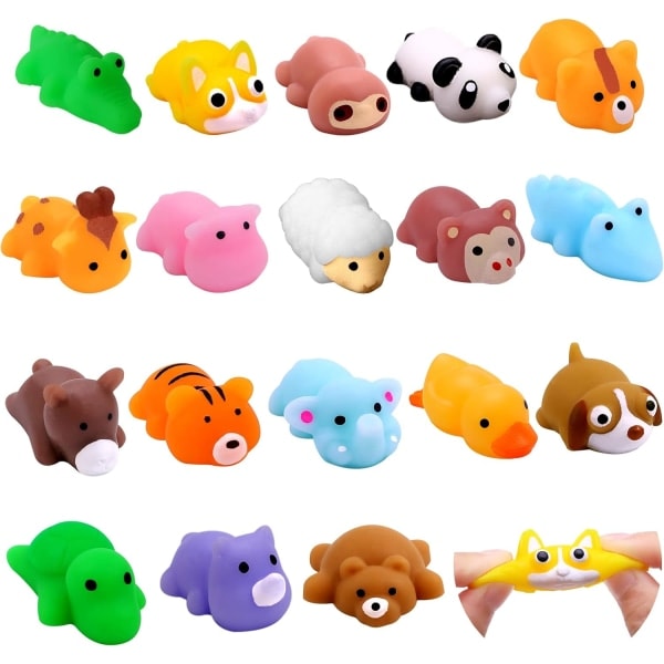 18 st Mochi Squishy Leksaker - Mini Djungeldjur Squishies - Mjuka Klämleksaker - Kawaii Stresslindring - Kalaspåsfyllning