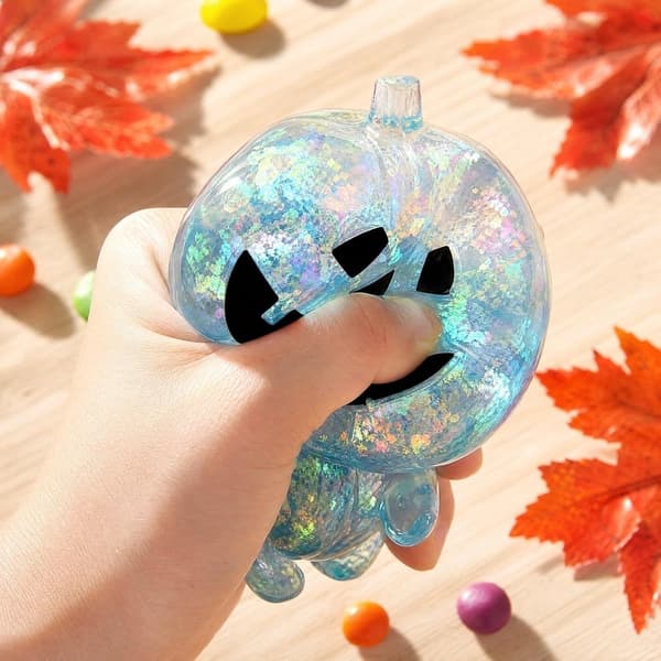 Halloween Transparent Glitter Græskar Squishy Langsom Rebound Stressaflastende Fidget Klemmelegetøj blue