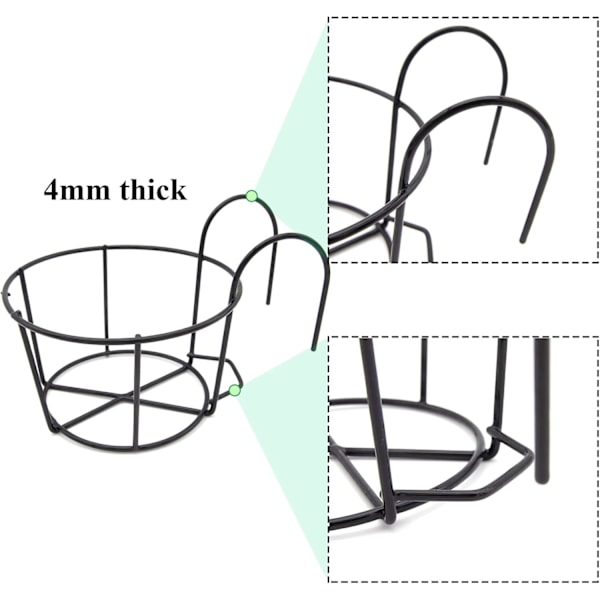 3-pack Hängande Räcke Blomkrukshållare, Rund Blomkrukshängare i Järn, Hängande Korgar för Blomkrukor, för Balkong, Trädgård, Staket