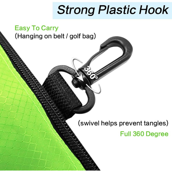 Golfbag Bollhållare Värdefull för Män Kvinnor, Golf Förvaring Dragkedja Handväska Ficka med Utrustningsklämma Krok för att Fästa Väska QD Green