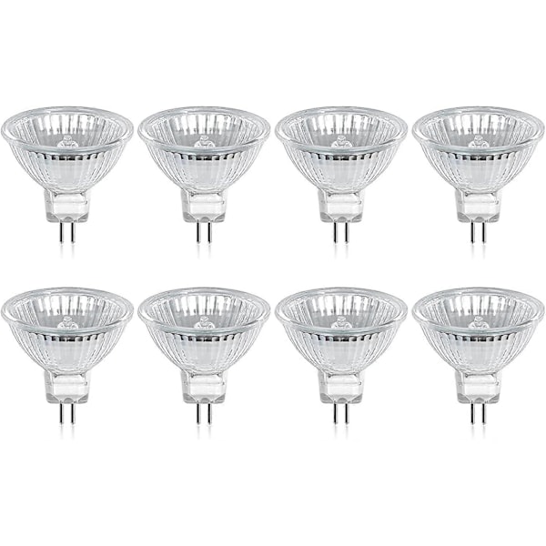 Paket med 8 halogenlampor Gu5.3 Mr16 35w 12v dimbara - Varmvit 2800k, 400 lumen, glaskupa Jz