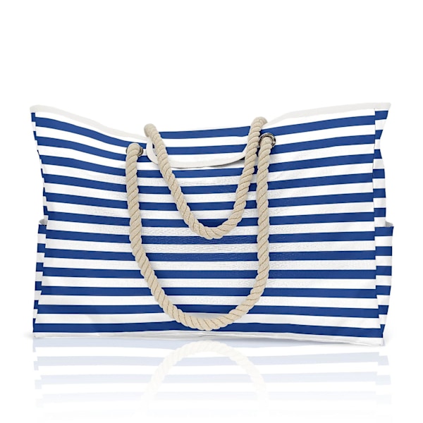 Strandtasker til kvinder Ekstra Stor Strandtaske Sandtæt Sød Strandtaske Lærredspooltaske med Indvendige Lommer Blå 56x38cm