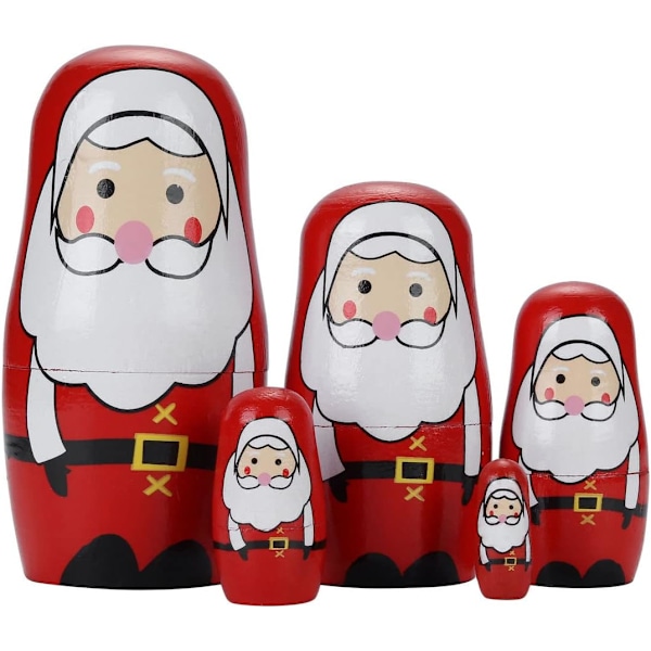 5 st. Ryska Nesting Dolls Handgjorda Träfåglar Jultomte Nesting Dolls Set för Barn Jul Födelsedag Leksak Present (Jultomte)