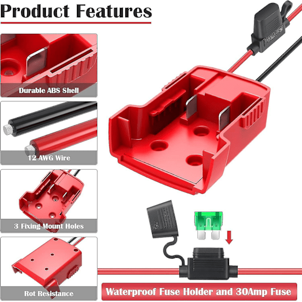 2-pack Power Wheel-adapter för Milwaukee M18 Batteriadapter 18V Power Wheels Batteriomvandlare med Säkringar & Kabeländar 12AWG Kabel Po {HH} Pcs