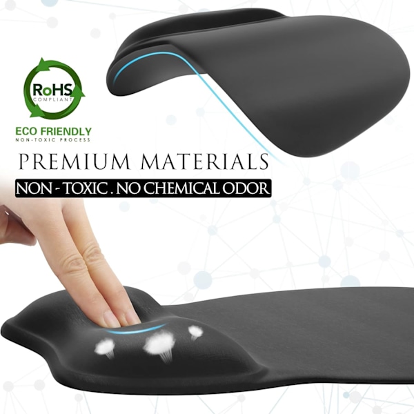 MROCO Ergonomisk Musmatta med Gelhandledsstöd, Bekväm Musmatta för Laptop, Kontor & Hem, 23,9 x 20,6 cm, Svart Färg