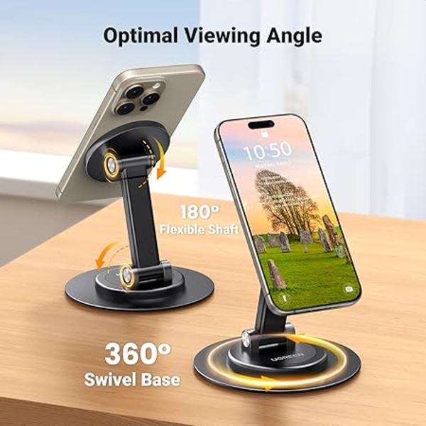 UGREEN Magnetisk Telefonhållare för MagSafe, Höjdjusterbart iPhone-ställ för Skrivbord med 360° Rotation Kompatibel för iPhone 16 15 Svart